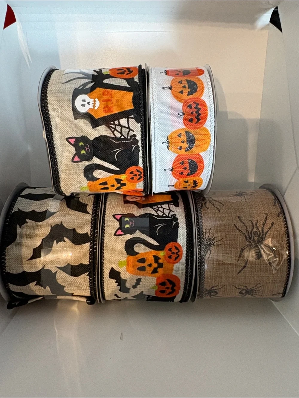 Halloween Pumpkin Wired Ribbon - Orange